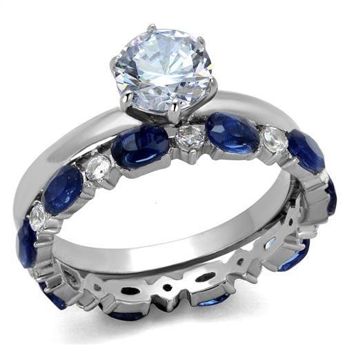 JCE2175 High polished (no plating) Stainless Steel Ring with AAA Grade CZ in Clear