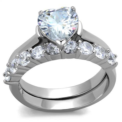 JCE2176 High polished (no plating) Stainless Steel Ring with AAA Grade CZ in Clear