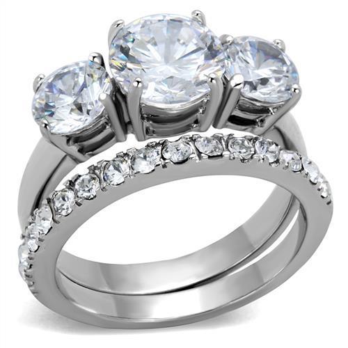 JCE2177 High polished (no plating) Stainless Steel Ring with AAA Grade CZ in Clear