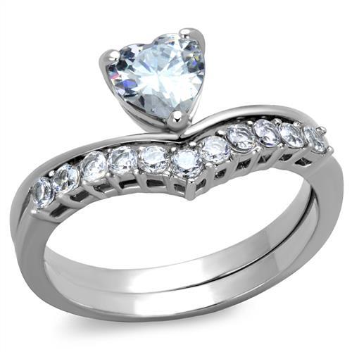 JCE2178 High polished (no plating) Stainless Steel Ring with AAA Grade CZ in Clear