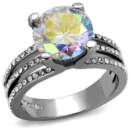 JCE2179 High polished (no plating) Stainless Steel Ring with AAA Grade CZ in White AB