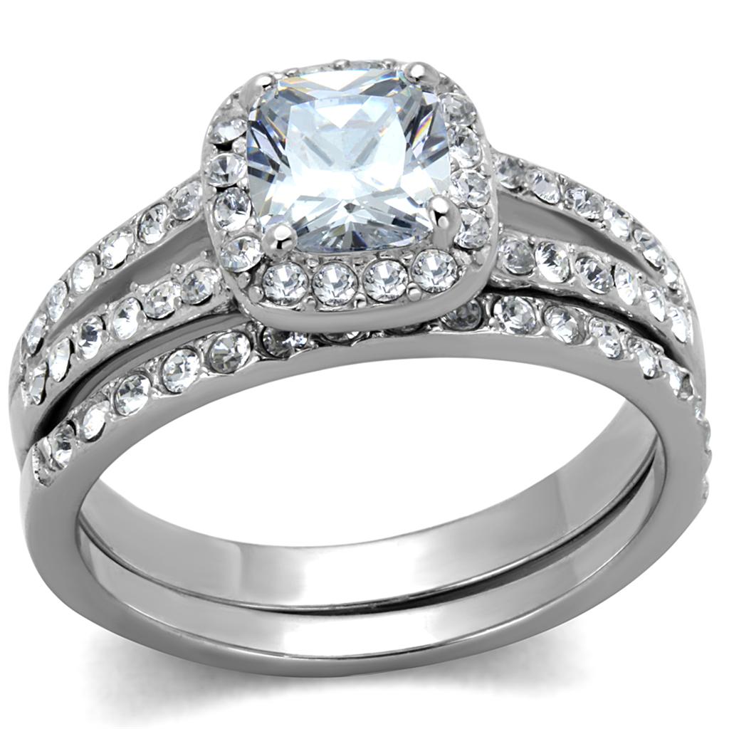 JCE2180 High polished (no plating) Stainless Steel Ring with AAA Grade CZ in Clear