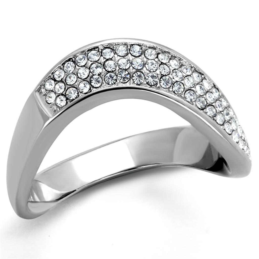 JCE2181 High polished (no plating) Stainless Steel Ring with Top Grade Crystal in Clear