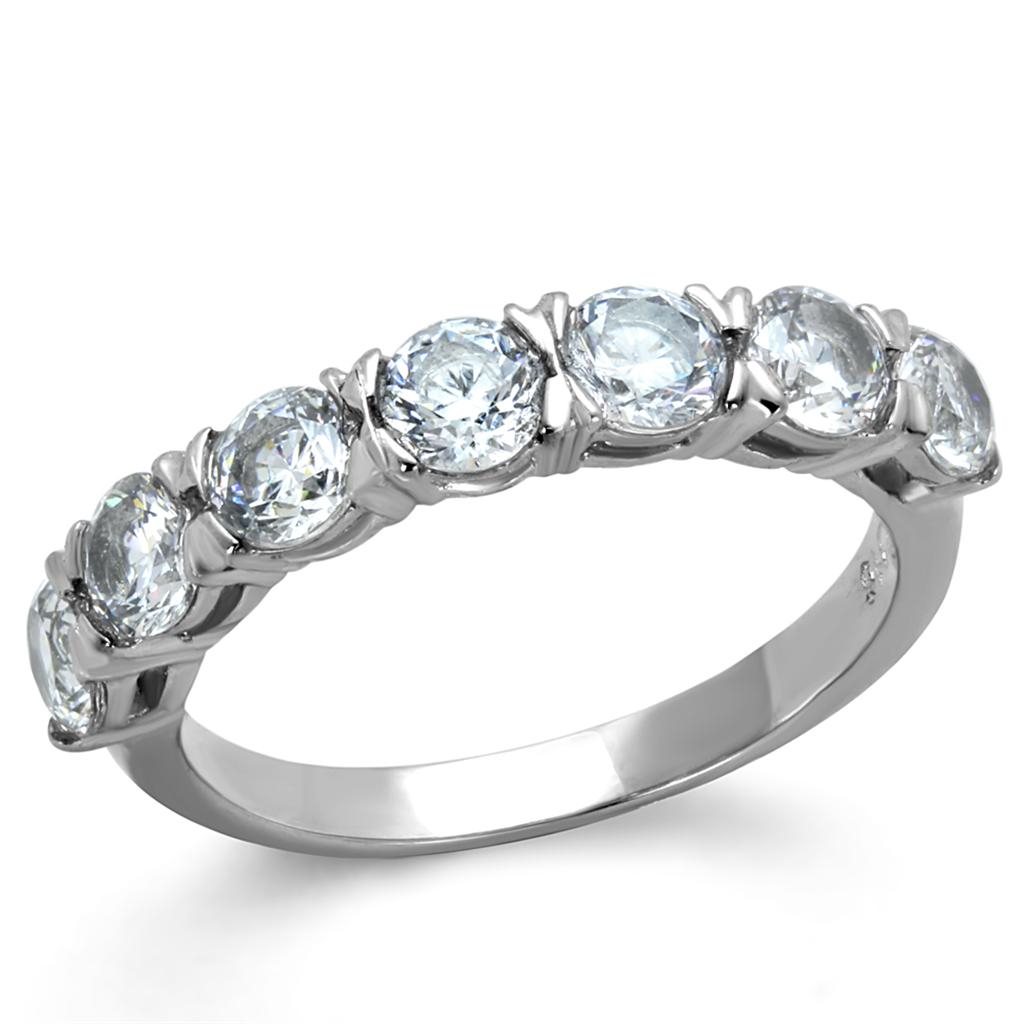 JCE2182 High polished (no plating) Stainless Steel Ring with AAA Grade CZ in Clear