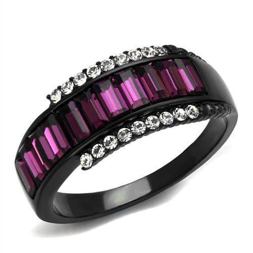 JCE2191 IP Black(Ion Plating) Stainless Steel Ring with Top Grade Crystal in Amethyst