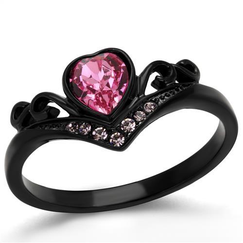 JCE2192 IP Black(Ion Plating) Stainless Steel Ring with Top Grade Crystal in Rose