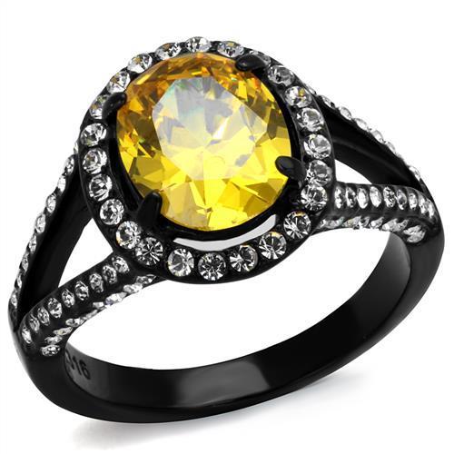 JCE2193 IP Black(Ion Plating) Stainless Steel Ring with AAA Grade CZ in Topaz