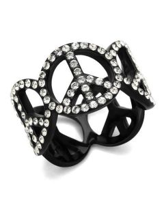 JCE2194 IP Black(Ion Plating) Stainless Steel Ring with Top Grade Crystal in Clear