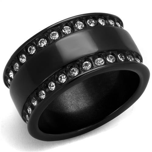 JCE2195 IP Black(Ion Plating) Stainless Steel Ring with Top Grade Crystal in Clear