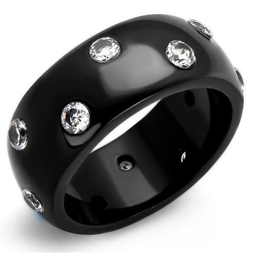 JCE2196 IP Black(Ion Plating) Stainless Steel Ring with AAA Grade CZ in Clear