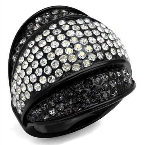 JCE2200 IP Black(Ion Plating) Stainless Steel Ring with Top Grade Crystal in Multi Color