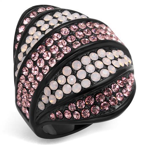 JCE2201 IP Black(Ion Plating) Stainless Steel Ring with Top Grade Crystal in Multi Color