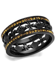 JCE2204 IP Black(Ion Plating) Stainless Steel Ring with Top Grade Crystal in Topaz