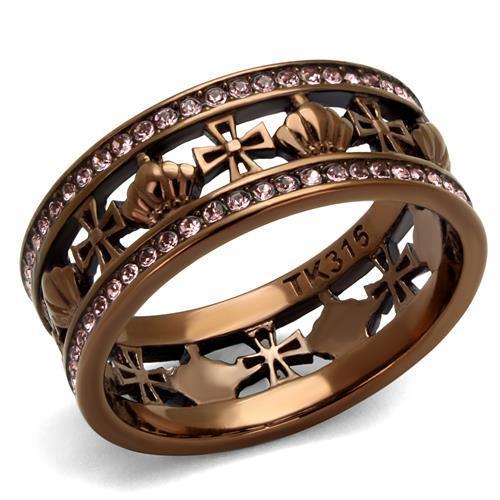 JCE2204LC IP Coffee light Stainless Steel Ring with Top Grade Crystal in Light Rose