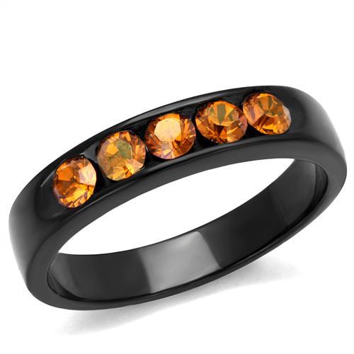 JCE2206 IP Black(Ion Plating) Stainless Steel Ring with Top Grade Crystal in Champagne