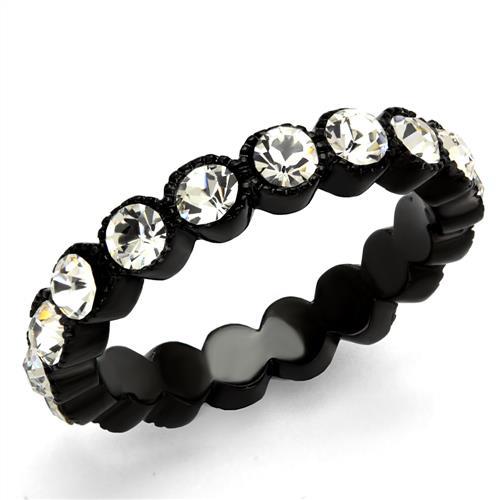 JCE2207 IP Black(Ion Plating) Stainless Steel Ring with Top Grade Crystal in Clear