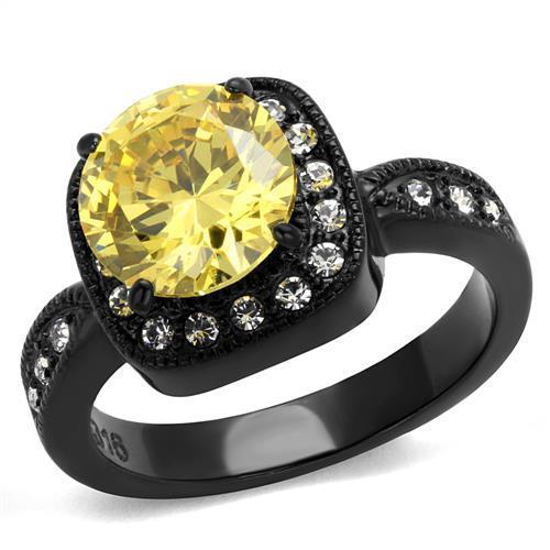 JCE2208 IP Black(Ion Plating) Stainless Steel Ring with AAA Grade CZ in Topaz