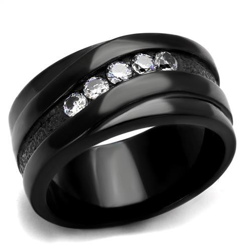 JCE2210 IP Black(Ion Plating) Stainless Steel Ring with AAA Grade CZ in Clear