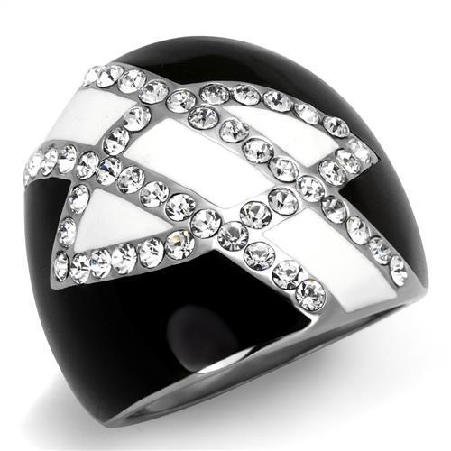 JCE2211 High polished (no plating) Stainless Steel Ring with Top Grade Crystal in Clear