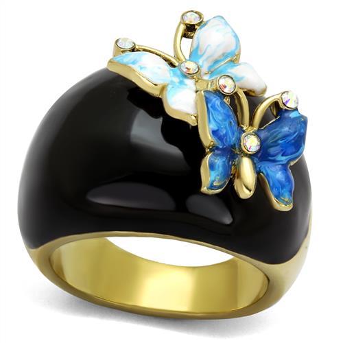 JCE2212 IP Gold(Ion Plating) Stainless Steel Ring with Top Grade Crystal in White AB