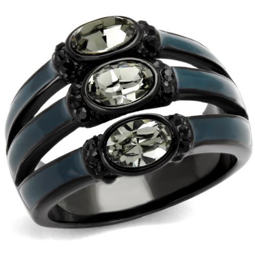 JCE2214 IP Black(Ion Plating) Stainless Steel Ring with Top Grade Crystal in Black Diamond