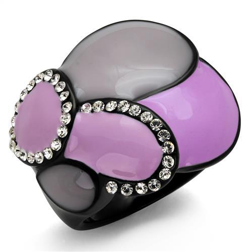 JCE2215 IP Black(Ion Plating) Stainless Steel Ring with Top Grade Crystal in Clear