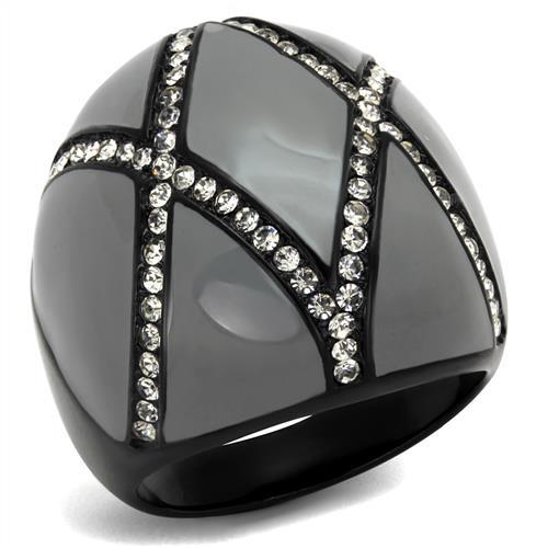 JCE2216 IP Black(Ion Plating) Stainless Steel Ring with Top Grade Crystal in Clear