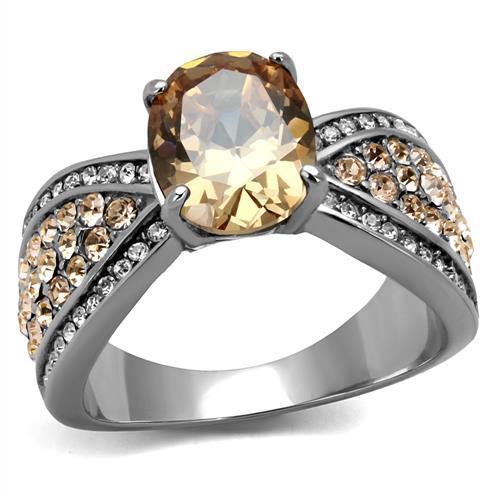 JCE2249 High polished (no plating) Stainless Steel Ring with AAA Grade CZ in Champagne