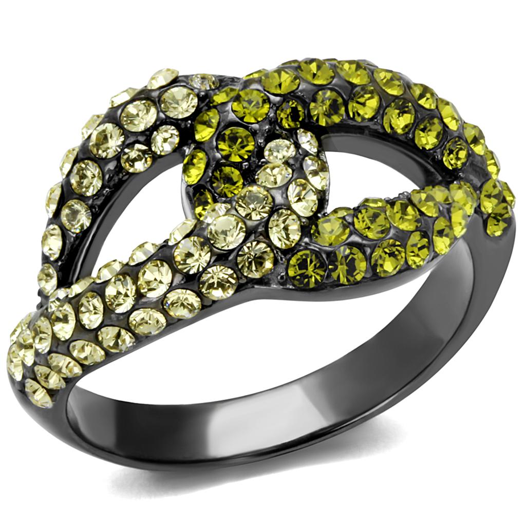 JCE2251LJ IP Light Black (IP Gun) Stainless Steel Ring with Top Grade Crystal in Multi Color