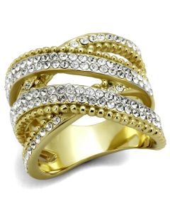 JCE2252 Two-Tone IP Gold (Ion Plating) Stainless Steel Ring with Top Grade Crystal in Clear