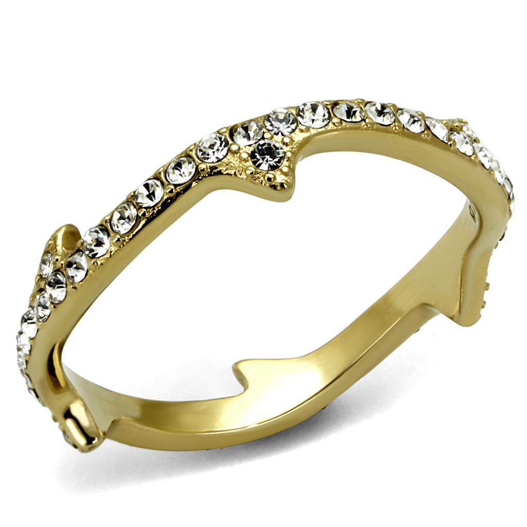 JCE2255 IP Gold(Ion Plating) Stainless Steel Ring with Top Grade Crystal in Clear
