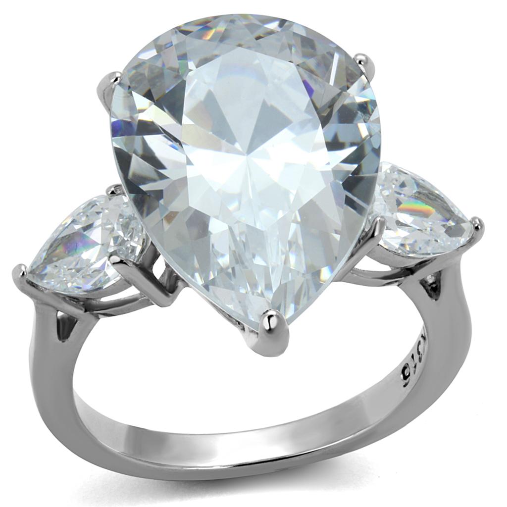 JCE2256 High polished (no plating) Stainless Steel Ring with AAA Grade CZ in Clear