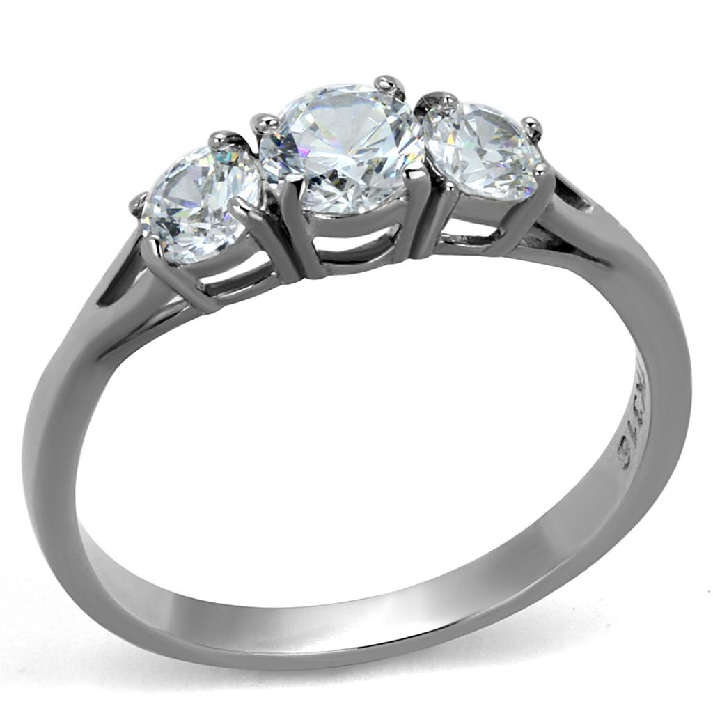 JCE2260 High polished (no plating) Stainless Steel Ring with AAA Grade CZ in Clear