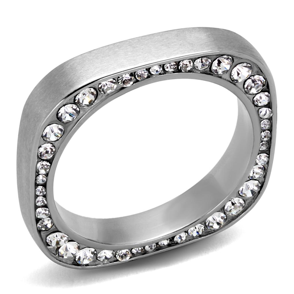 JCE2261 High polished (no plating) Stainless Steel Ring with Top Grade Crystal in Clear
