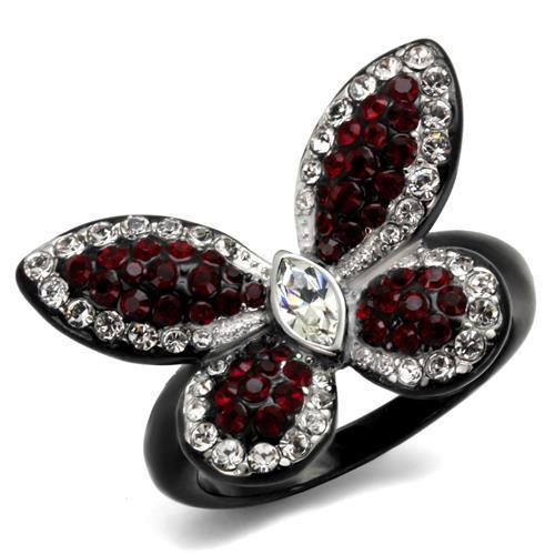 JCE2273 Two-Tone IP Black (Ion Plating) Stainless Steel Ring with Top Grade Crystal in Siam