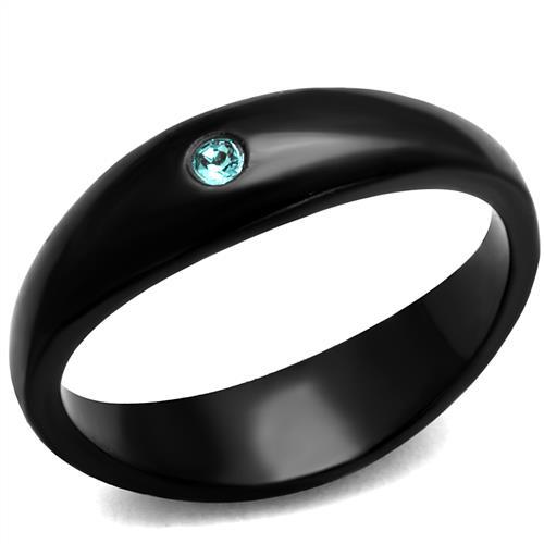 JCE2274 IP Black(Ion Plating) Stainless Steel Ring with Top Grade Crystal in Light Sapphire