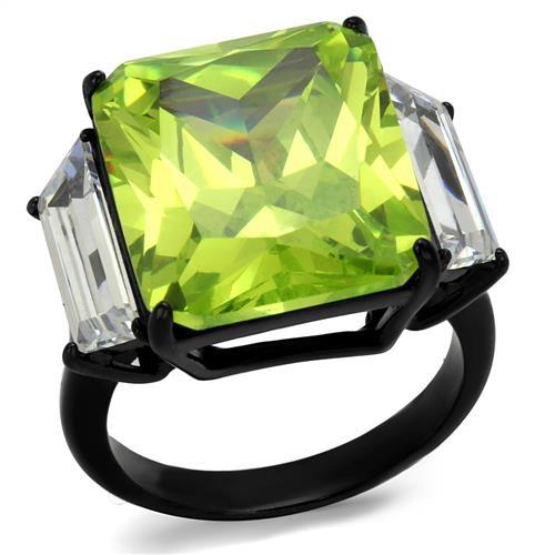 JCE2275 IP Black(Ion Plating) Stainless Steel Ring with AAA Grade CZ in Apple Green color