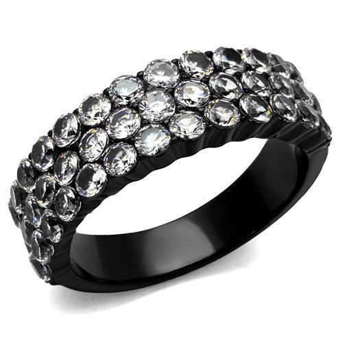 JCE2277 IP Black(Ion Plating) Stainless Steel Ring with AAA Grade CZ in Clear