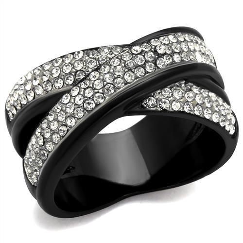 JCE2278 Two-Tone IP Black (Ion Plating) Stainless Steel Ring with Top Grade Crystal in Clear