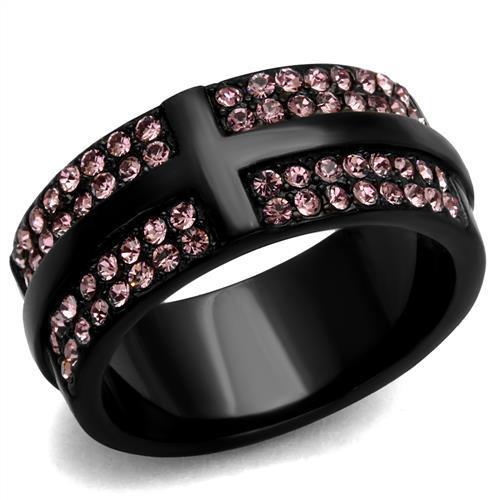 JCE2280 IP Black(Ion Plating) Stainless Steel Ring with Top Grade Crystal in Light Amethyst