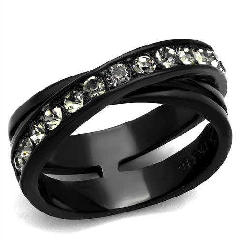 JCE2281 IP Black(Ion Plating) Stainless Steel Ring with Top Grade Crystal in Black Diamond