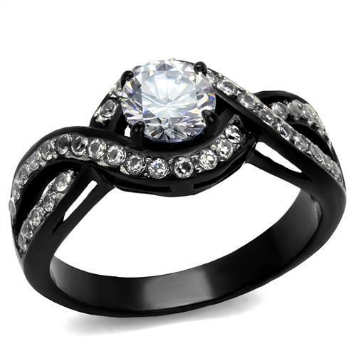 JCE2282 Two-Tone IP Black (Ion Plating) Stainless Steel Ring with AAA Grade CZ in Clear