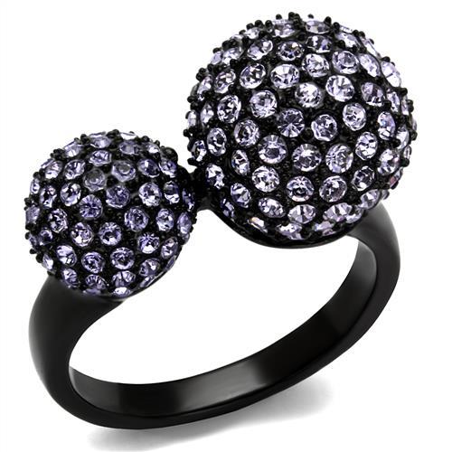 JCE2285 IP Black(Ion Plating) Stainless Steel Ring with Top Grade Crystal in Multi Color