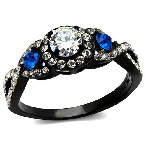 JCE2286 Two-Tone IP Black (Ion Plating) Stainless Steel Ring with AAA Grade CZ in Clear