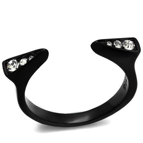 JCE2287 IP Black(Ion Plating) Stainless Steel Ring with Top Grade Crystal in Clear
