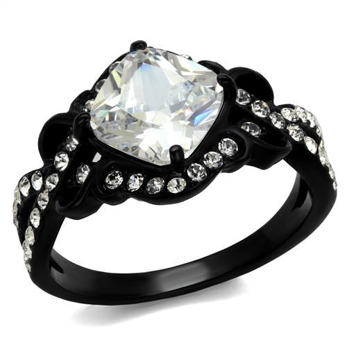 JCE2288 IP Black(Ion Plating) Stainless Steel Ring with AAA Grade CZ in Clear