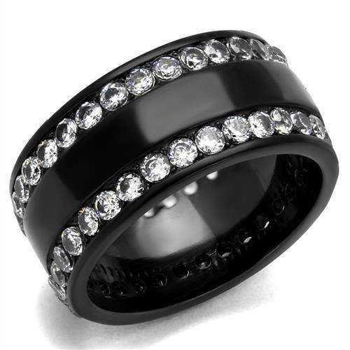 JCE2290 IP Black(Ion Plating) Stainless Steel Ring with AAA Grade CZ in Clear