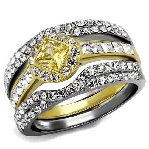 JCE2291 Two-Tone IP Gold (Ion Plating) Stainless Steel Ring with AAA Grade CZ in Topaz