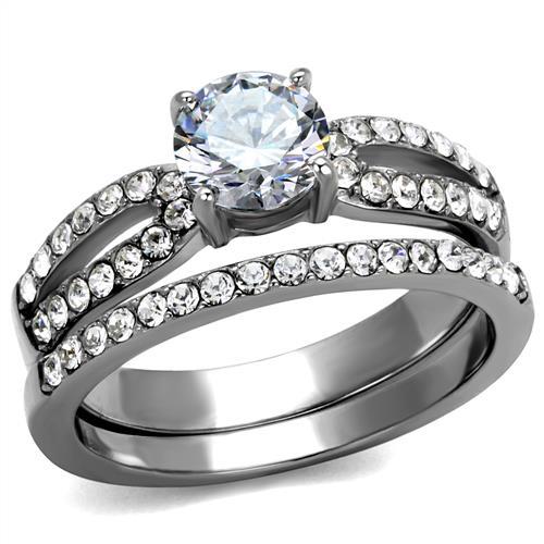 JCE2292 High polished (no plating) Stainless Steel Ring with AAA Grade CZ in Clear
