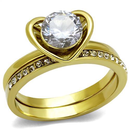 JCE2295 IP Gold(Ion Plating) Stainless Steel Ring with AAA Grade CZ in Clear